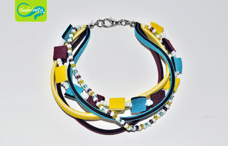 Neopren Armband – Mix in Gelb, Blau und Weinrot