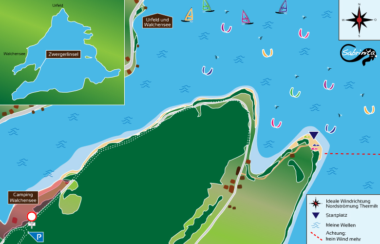 Kitespot Beschreibung für die Zwergerlinsel am Walchensee